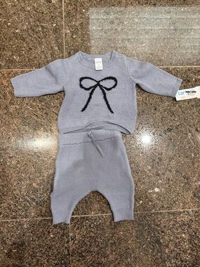 Carter's Light Gray Knit Bow Sweater & Pants Set